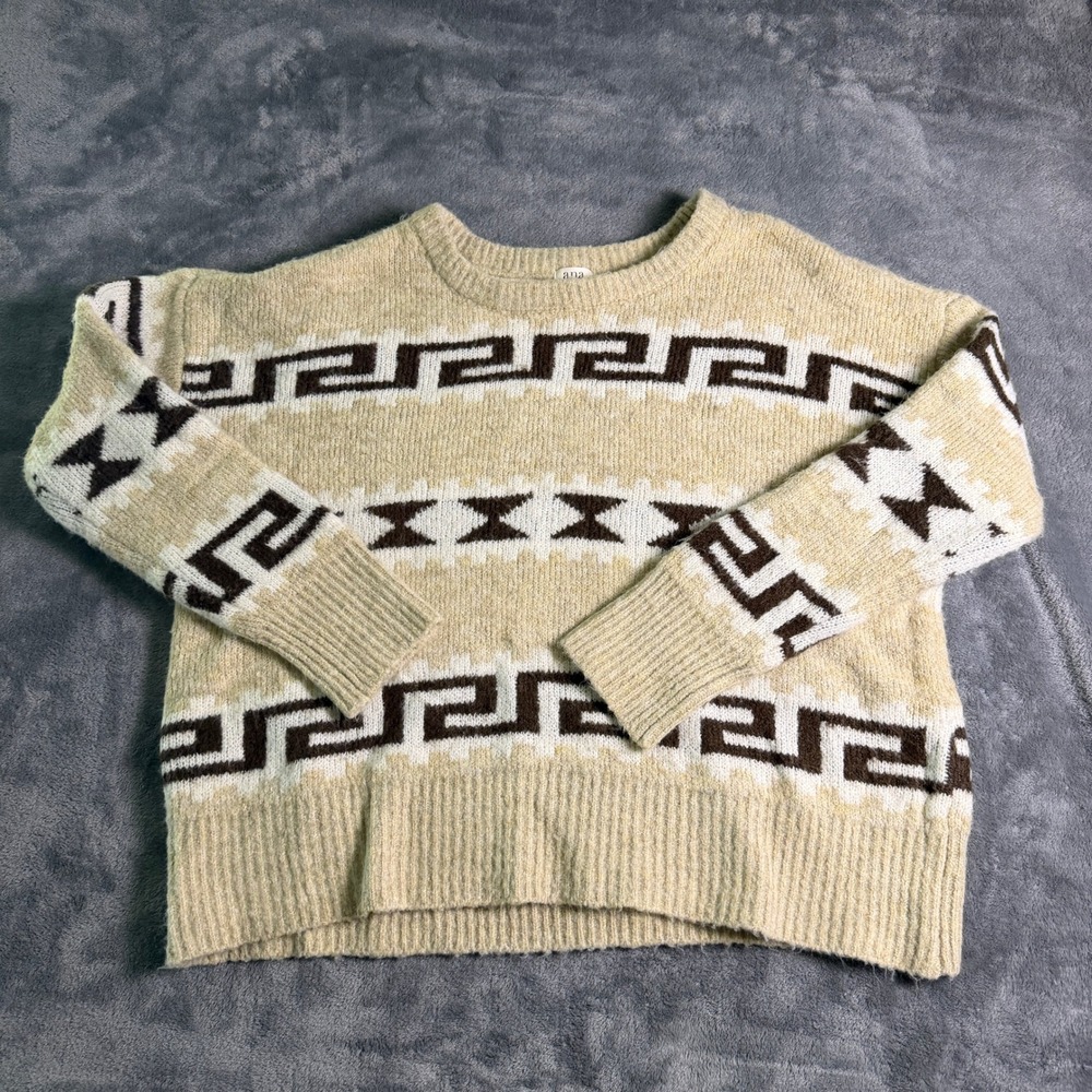 ana A New Approach Women XXL Beige Brown Geometric Crop Knit Sweater Neutral